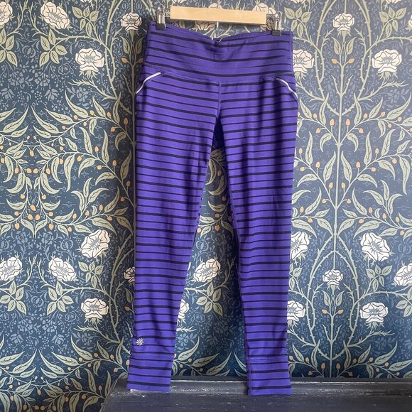 Athleta Relay Black Purple Stripe Leggings - Picture 1 of 9